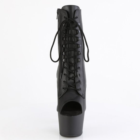 Leather Platform High Heel Lace Up Ankle Boots - Picture 3 of 5